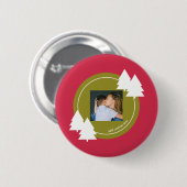 Merry kerstmis red aanpasbaar fotocadeau ronde button 5,7 cm (Voorkant /achterkant)