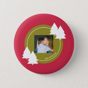 Merry kerstmis red aanpasbaar fotocadeau ronde button 5,7 cm
