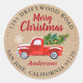 Merry Kerstmis Red Truck Address Seal Ronde Sticker (Voorkant)