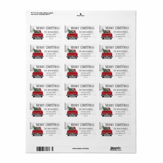 Merry Kerstmis  Red Truck Tree Adres Etiket (Full Sheet)