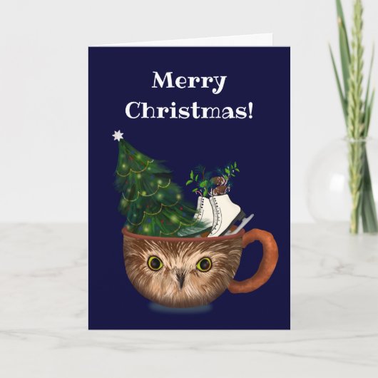 Merry Kerstmis Rockefeller Owl Hot Chocolade Kaart (Voorkant)