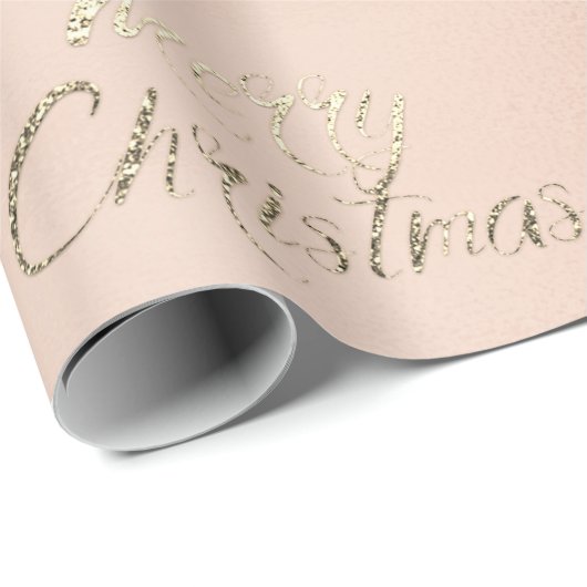 Merry Kerstmis Roos Gold Glitter Blush Cadeaupapier (Rol Hoek)