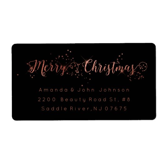 Merry Kerstmis Roos Gold Pink Return Address Labs Etiket (Voorkant)