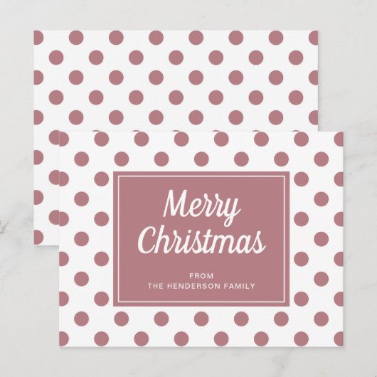 Merry Kerstmis Roos Pink Polka Dust Briefkaart (Voorkant / Achterkant)