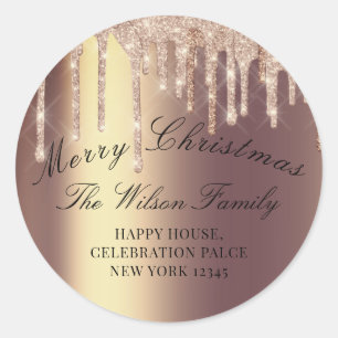 Merry Kerstmis RSVP Roos Gold Return-adres Ronde Sticker