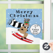 Merry Kerstmis Rudolf Skiing Window Cling Raamsticker (Huis)