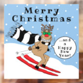 Merry Kerstmis Rudolf Skiing Window Cling Raamsticker (Vel 2)