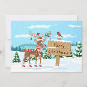 Merry Kerstmis Rudolph en Bird Feestdagenkaart (Voorkant)