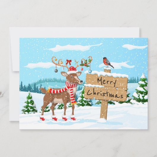 Merry Kerstmis Rudolph en Bird Feestdagenkaart (Voorkant)