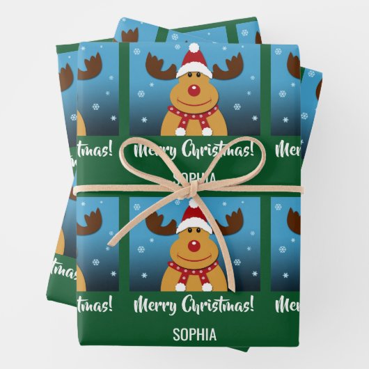 Merry Kerstmis Rudolph Reindeer Persoonlijke naam Inpakpapier Vel (In situ)