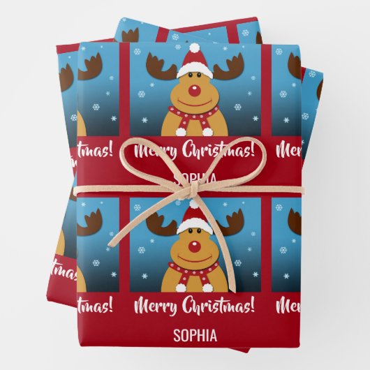 Merry Kerstmis Rudolph Reindeer Persoonlijke naam Inpakpapier Vel (In situ)