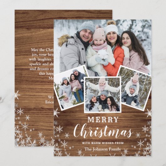 Merry Kerstmis Rustic 4 Fotogroet Feestdagenkaart (Voorkant / Achterkant)