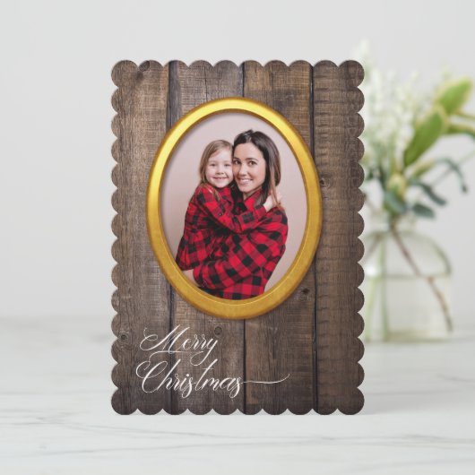 Merry Kerstmis Rustic Funny Cute Lijst Voeg foto t Feestdagenkaart (Staand voorkant)