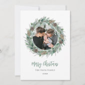 Merry Kerstmis Rustic Greenery Wreath Foto Feestdagenkaart (Voorkant)