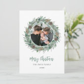 Merry Kerstmis Rustic Greenery Wreath Foto Feestdagenkaart (Staand voorkant)