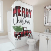 Merry Kerstmis Rustic Pset Truck Douchegordijn (In situ)