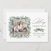 Merry Kerstmis Rustic Winter Greenery Foto Feestdagenkaart (Voorkant)
