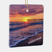 Merry Kerstmis San Diego Beach Pier Sunset Keramisch Ornament (Rechts)