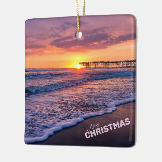 Merry Kerstmis San Diego Beach Pier Sunset Keramisch Ornament (Links)