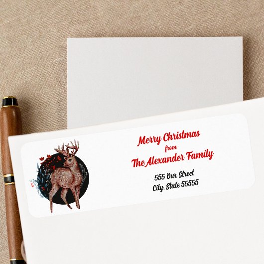 Merry Kerstmis Scandinavian Folk Art Nordic Deer Etiket