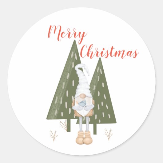 Merry Kerstmis Scandinavian Gnome Trees Ronde Sticker (Voorkant)