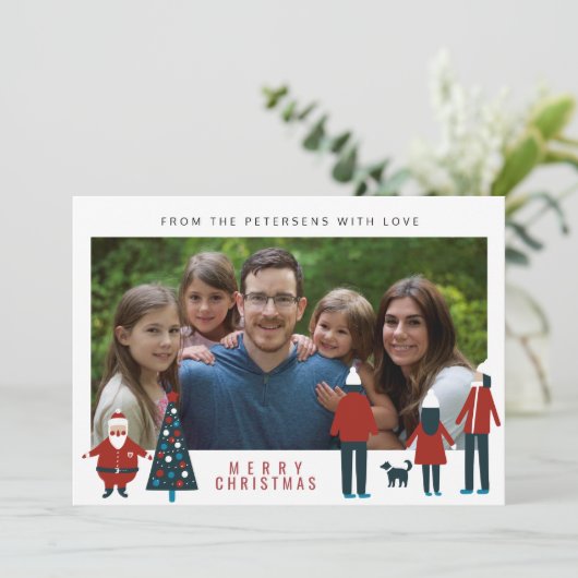 Merry Kerstmis Scandinavian grappige familiefoto Feestdagenkaart (Staand voorkant)