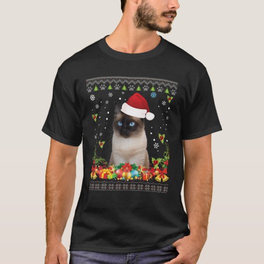 Merry Kerstmis Siamese Cat Ugly Sweater Santa Cla T-shirt (Voorkant)