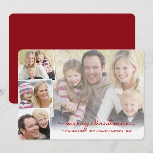 Merry Kerstmis Simple Hand Lettered Photo Collage Feestdagenkaart (Voorkant / Achterkant)