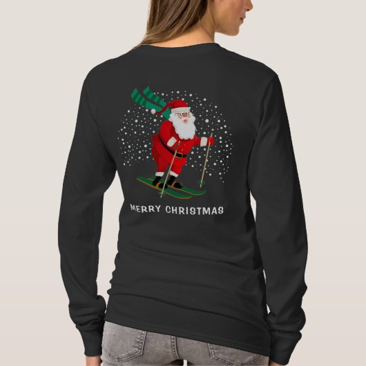 Merry Kerstmis Skiing Santa Winter Persoonlijk T-shirt (Achterkant)
