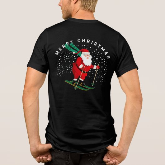 Merry Kerstmis Skiing Santa Winter Persoonlijk Tri-Blend Shirt (Achterkant)