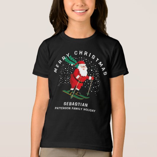 Merry Kerstmis Skiing Santa Winter Persoonlijk Tri-Blend Shirt (Voorkant)