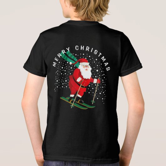 Merry Kerstmis Skiing Santa Winter Persoonlijk Tri-Blend Shirt (Achterkant)