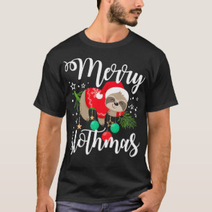 Merry Kerstmis Sloth Lazy Santa Hat T-shirt