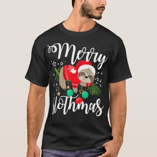 Merry Kerstmis Sloth Lazy Santa Hat T-shirt (Voorkant)