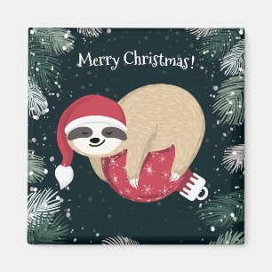 Merry Kerstmis Sloth Ornament Magneet