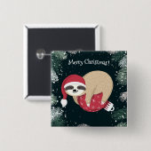 Merry Kerstmis Sloth Ornament Vierkante Button 5,1 Cm (Voorkant /achterkant)