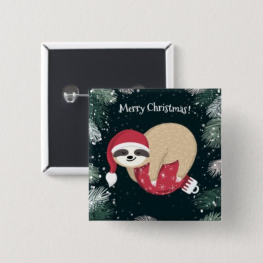 Merry Kerstmis Sloth Ornament Vierkante Button 5,1 Cm (Voorkant /achterkant)