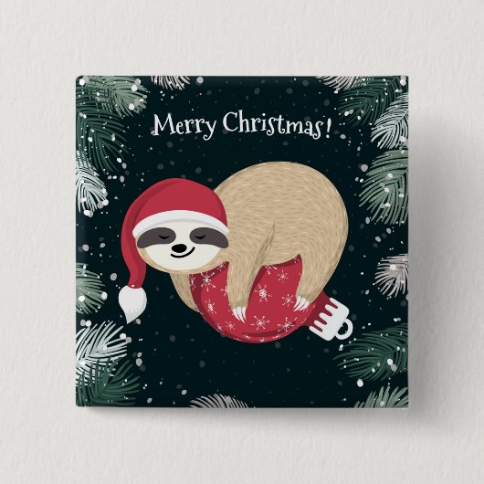 Merry Kerstmis Sloth Ornament Vierkante Button 5,1 Cm (Voorkant)