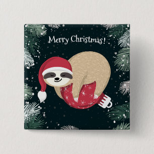 Merry Kerstmis Sloth Ornament Vierkante Button 5,1 Cm