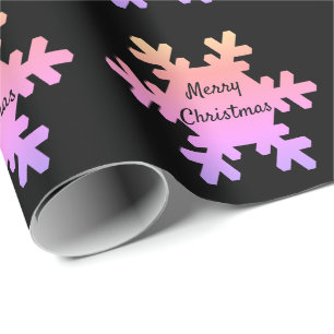 Merry Kerstmis Snowflake Pattern Ombre Pink Black Cadeaupapier
