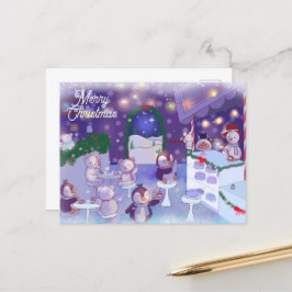 Merry Kerstmis Snowman Cafe Feestdagenkaart