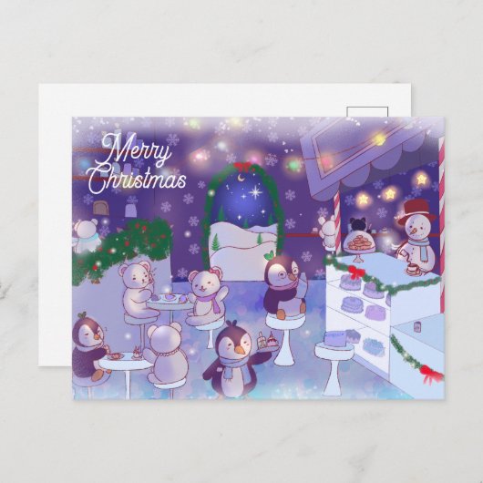 Merry Kerstmis Snowman Cafe Feestdagenkaart (Voorkant / Achterkant)