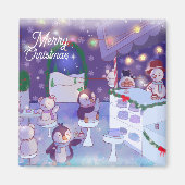 Merry Kerstmis Snowman Cafe Magneet (Voorkant)