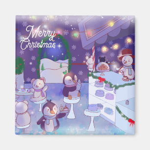 Merry Kerstmis Snowman Cafe Magneet