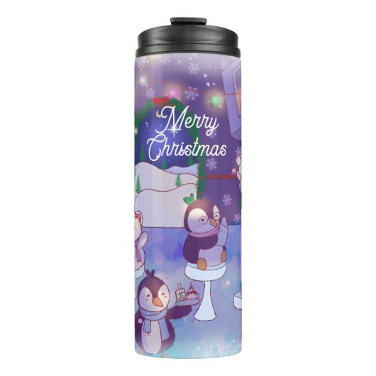 Merry Kerstmis Snowman Cafe Thermosbeker (Voorkant)