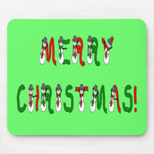Merry Kerstmis Snowman Font Mousepad Muismat (Voorkant)