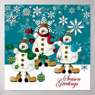 Merry Kerstmis Snowman Friends Poster