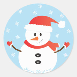 Merry Kerstmis Snowman Snowflakes Red Ronde Sticker