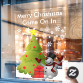 Merry Kerstmis Snowman Tree Storefront of Home LG Raamsticker (Cafe Raam)