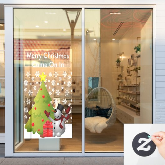 Merry Kerstmis Snowman Tree Storefront of Home LG Raamsticker (Winkelraam)